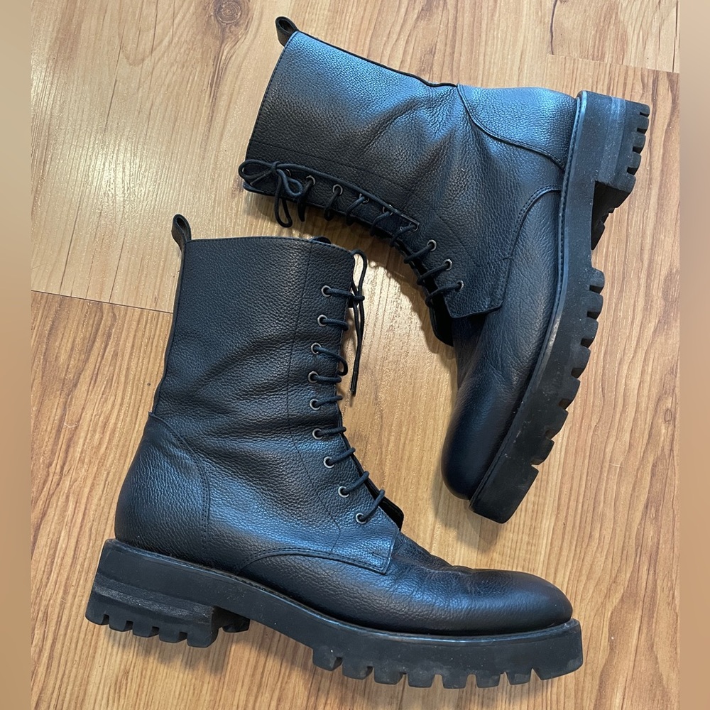 Beautiful Italian made leather laced boots with inside zip.